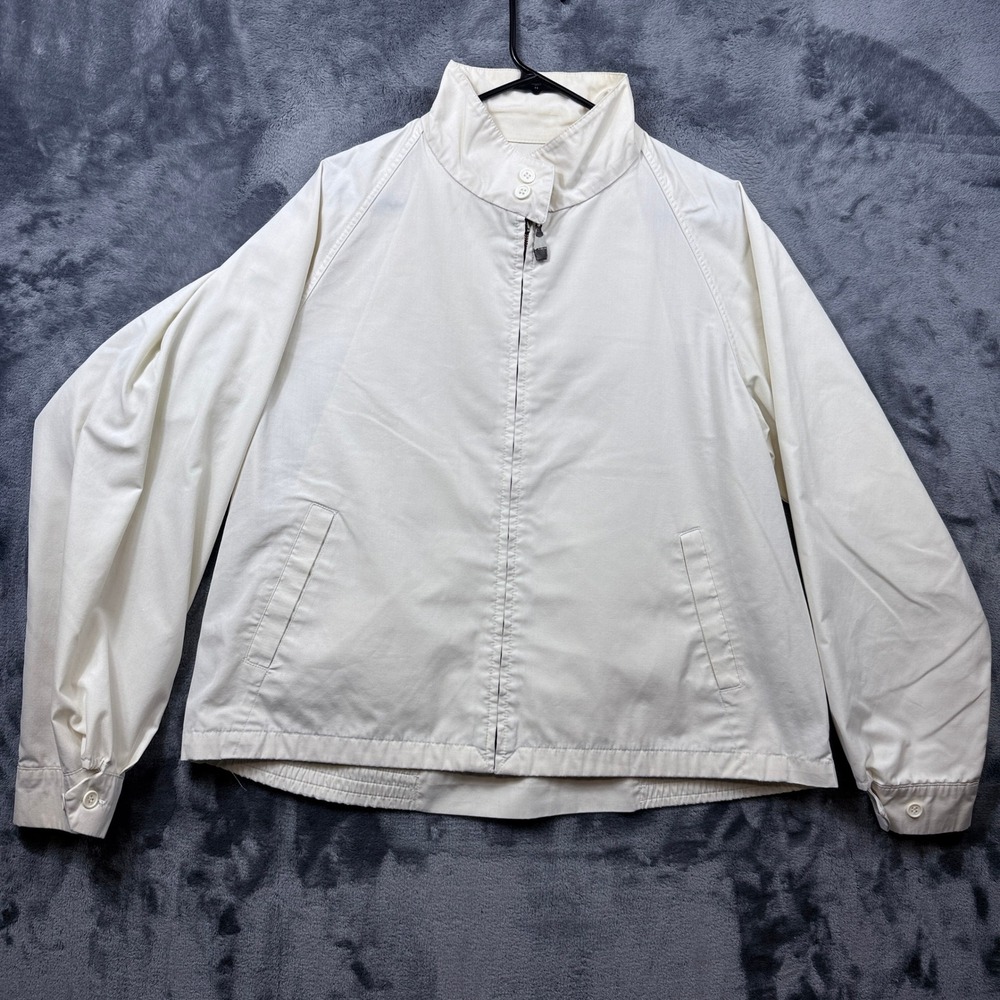 London Fog Harrington Jacket Mens 46 Regular Cream Vintage USA Made Full Zip